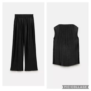 Zara Black Pleated Straight-Leg Pants